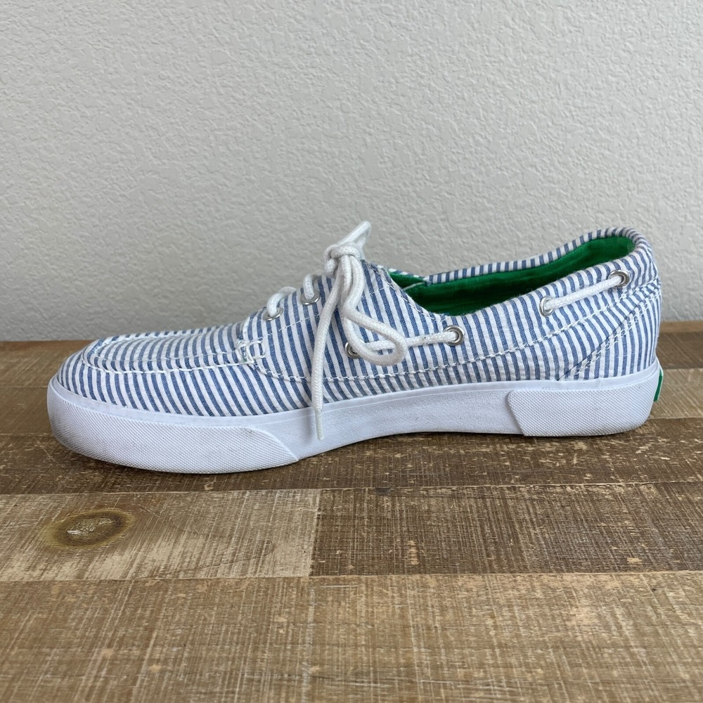Polo by Ralph Lauren Blue & White Striped Canvas Boat Shoes - Picture 3 of 9
